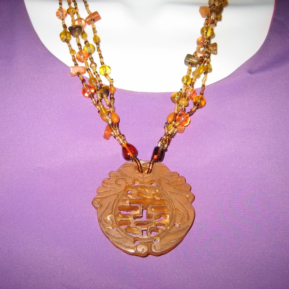 Women's Four Strand Asian Themed Pendant Necklace